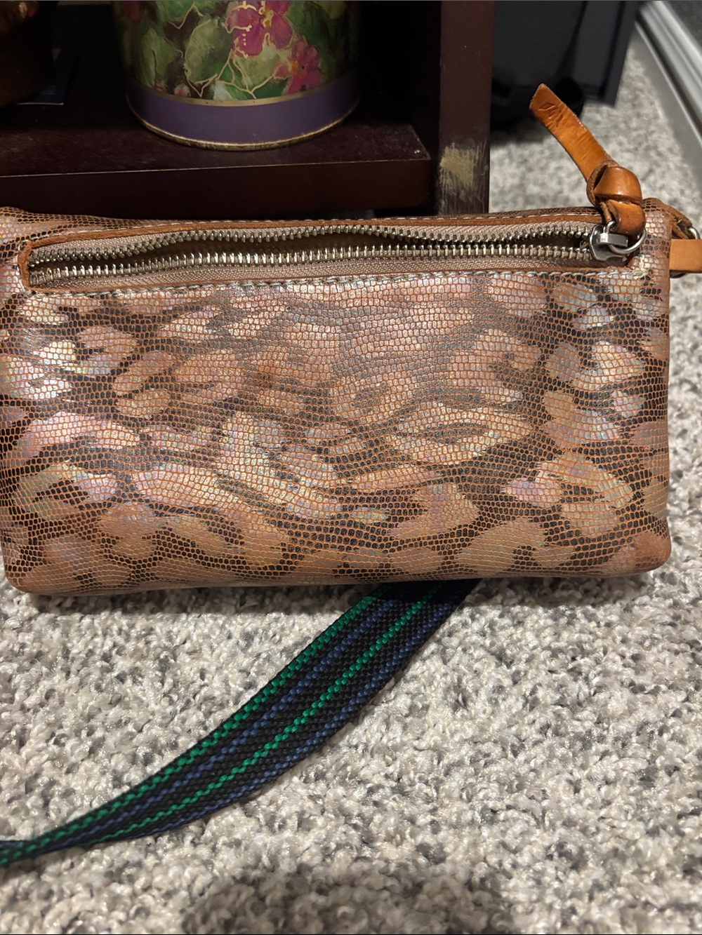Consuela Metallic Brown Leopard Crossbody with Striped Strap - Picture 3 of 3